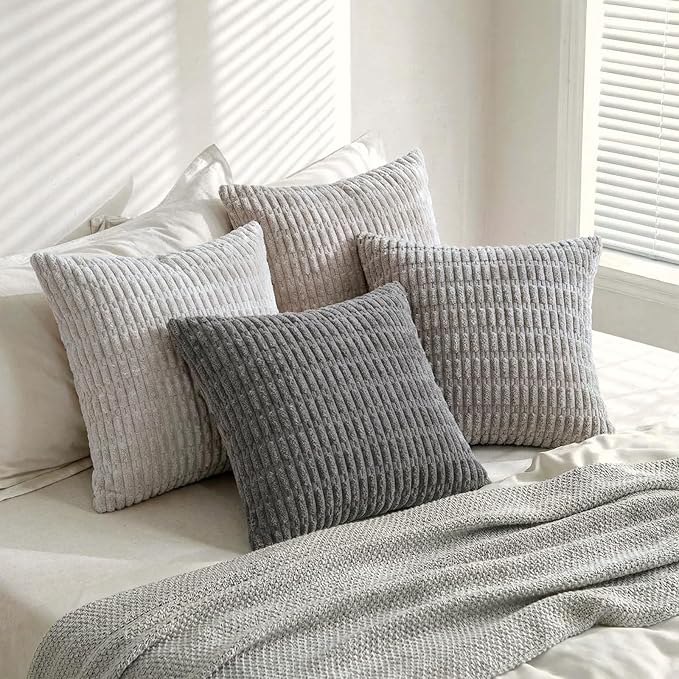 Fancy Homi 4 Packs Decorative Throw Pillow Covers for Living Room Couch Bed, Modern Farmhouse Boho Home Décor Accent Cushion Case, 12" x 12", Grey Series