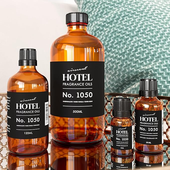 AirScent Warm Vanilla Hotel Diffuser Oil No. 1050 - Marshmallow Vanilla Tonka Bean - Premium Fragrance Oil for Ultrasonic and Waterless Diffusers and Crafting - 10 mL, 0.34 fl oz Dropper Bottle