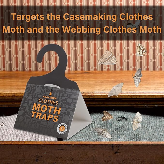 8 Pack Clothes Moth Traps with Natural Pheromones, Clothing Moth Hanging Glue Trap, Sticky Boards for Closets Moths