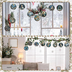 Suzile 36 Pcs Christmas Wooden Ornaments Navy Blue Christmas Tree Decoration Retro Round Nativity Scene Snowman Ornaments Vintage Xmas Hanging Decoration for Farmhouse Home Wreaths Winter Party