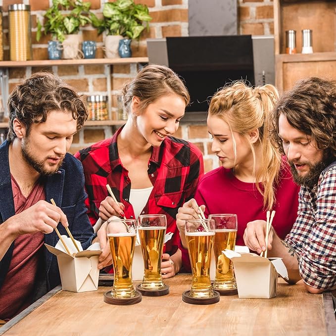 Wooden Coasters for Drinks - Natural Wood Drink Coaster Set for Drinking Glasses, Tabletop Protection for Any Table Type, Set of 4-4.3 Inches (No Holder)