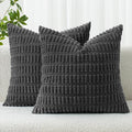 MIULEE Pack of 2 Corduroy Decorative Throw Pillow Covers 16x16 Inch Soft Boho Striped Pillow Covers Modern Farmhouse Home Decor for Sofa Living Room Couch Bed Dark Grey