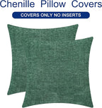 CaliTime Christmas Throw Pillow Covers Decorative 20 X 20 Inches Pack of 2 Cozy Chenille Cushion Cases for Couch Sofa Bed Living Room Home Dark Green