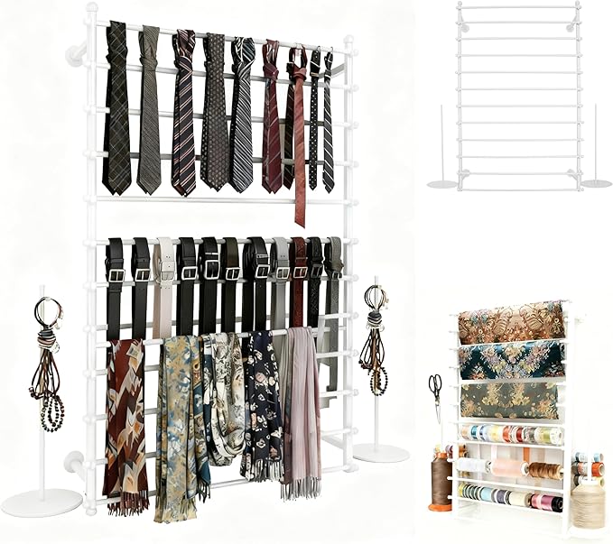 12 Layers 80cm White Wall Display Stand Wrapping Paper Ribbon Organizer Tie Scarf Rack Belt Towel Holder Spool Hijab Stand Metal Shelving for Home, Retail Stores, Flower Shop, Studio, Sewing