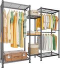 LEHOM G6 Clothes Rack Heavy Duty Freestanding Garment Rack with Shelves, Metal Clothing Closet Wardrobe Storage System for Hanging Clothes, 76.8" D x 17.7" W x 74.4" H, Hold 800 lbs, Black