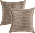 MIULEE Pack of 2 Corduroy Decorative Throw Pillow Covers 16x16 Inch Soft Boho Striped Pillow Covers Modern Farmhouse Home Decor for Sofa Living Room Couch Bed Light Brown