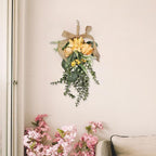 Artificial Teardrop Swag Floral Garland with Silk Flowers Ornament Handmade Reusable Suitable for Home Window, Orange