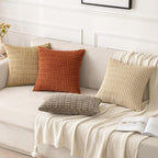 MIULEE Pack of 2 Corduroy Decorative Throw Pillow Covers 12x12 Inch Soft Boho Striped Pillow Covers Modern Farmhouse Home Decor for Sofa Living Room Couch Bed Tan