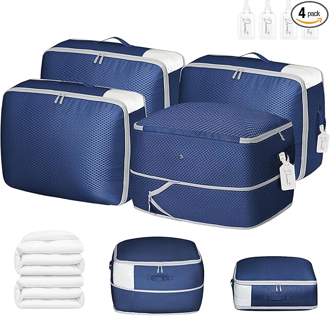DIMJ Comforter Storage Bag 4 Pack - Blanket Storage Organizer Compression Bags, Large Capacity Ultra Space Saving Self Compression Organize for Bedding, Pillow, Duvet, Sheet Storage with Zipper Window