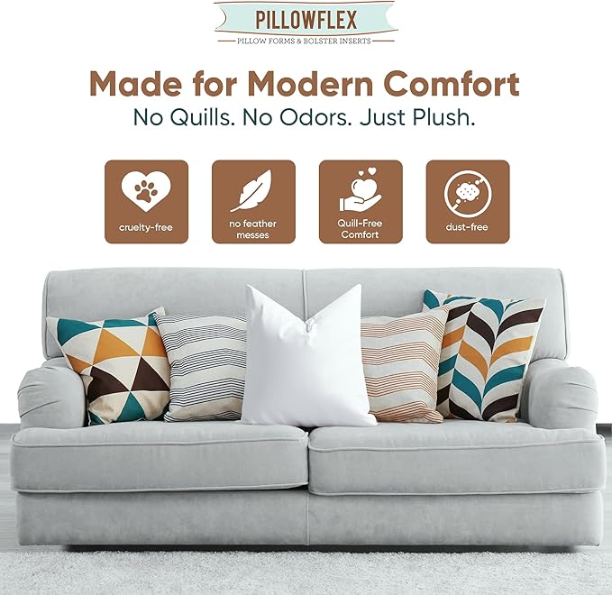 Pillowflex Synthetic Down Alternative Pillow Inserts for Shams - Comfy Pillows for Sleeping, Handmade Down Alternative Throw Pillow Inserts - (16x16 Set of 2)