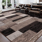 FlyDOIT Modern Geometric Patchwork Area Rug, 7x10 Chocolate Large Rugs for Living Room, Rockwood Collection Indoor Rugs for Bedroom, Throw Carpet Floor Decor for Entryway Dining Room Office Nursery