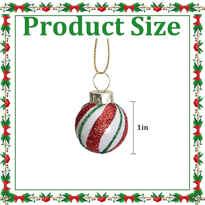 Watayo 24 Pcs Christmas Glittering Elf Balls Glass Ornaments for Tree, 1" Mini Painted Swirl Dots Elf Balls Hanging Ornaments, Christmas Red Green Ball Tree Decoration for Xmas Party Home Decor