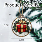 Stained Glass Christmas Decorations, Red Gift Gold Ribbon Suncatcher for Window Christmas Tree Hanging Ornaments Retro White Sun Catcher Xmas Decor Gifts for Women Men Mom Nana Friend