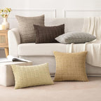 MIULEE Pack of 2 Corduroy Decorative Euro Sham Throw Pillow Covers 24x24 Inch Soft Boho Striped Pillow Covers Modern Farmhouse Home Decor for Sofa Living Room Couch Bed Light Brown