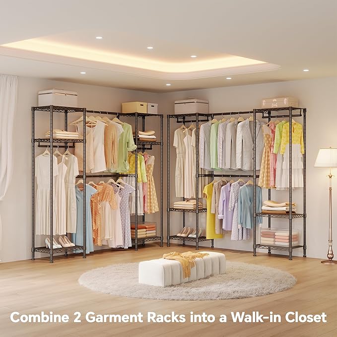 H10 Clothing Rack for Hanging Clothes, Expandable Clothes Rack, Freestanding Closet Rack, Heavy Duty Garment Rack, Organizer with Hanger Rods, Extendable from 4.6 to 5.1 ft, Black