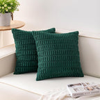 Aegero Pack of 2 Christmas Green Corduroy Decorative Throw Pillow Covers 20x20 Inch Soft Striped Pillow Covers Modern Farmhouse Home Decor for Sofa Living Room Couch Bed（Blackish Green）
