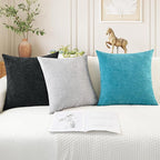 CaliTime Throw Pillow Covers Decorative 22 X 22 Inches Pack of 2 Cozy Chenille Cushion Cases for Couch Sofa Bed Living Room Home Lake Blue