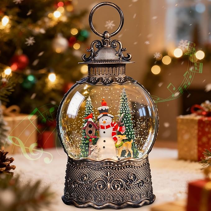 Snowman Christmas Snow Globes, 10.24" Electric Light up Snow Globe Christmas, 8 Festive Songs 6H Timer & Dual Power, Musical Snowglobes Christmas Decorations Indoor Xmas Snowglobe Ornament