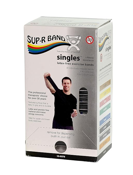 CanDo 10-6375 Sup-R Band Latex-Free Exercise Band, 5' Length, Black, Pack of 30