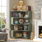Armocity Corner Book Shelf - 5 Tier Corner Bookshelf Etagere Bookcase with Baffle, Freestanding L Shaped Display Shelf Stand for Home Office, Living Room, Bedroom, Kitchen, Crab Green