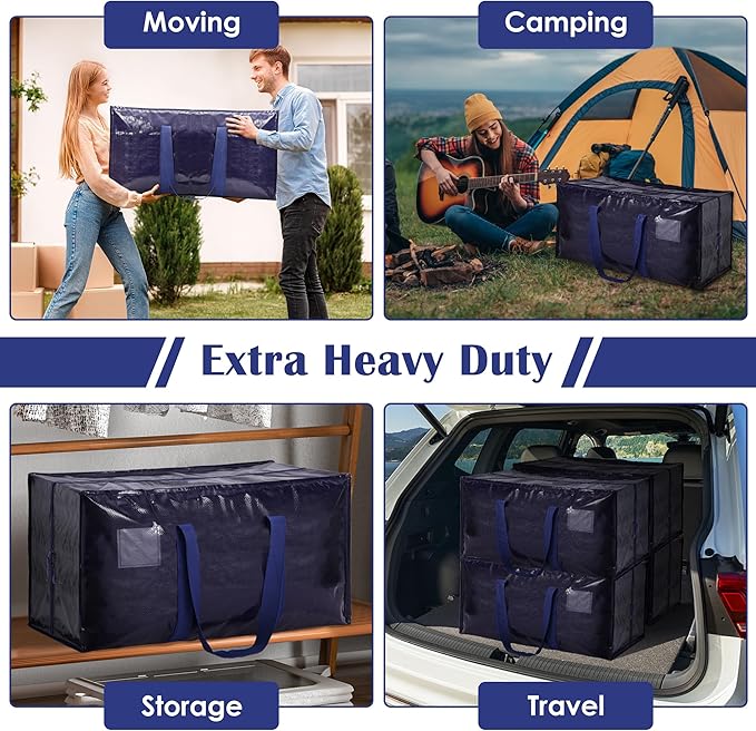 6 Pack Extra Large Heavy Duty Moving Bags with Reinforced Zipper & Wide Handles, Moisture-Resistant Storage Bins Packing Cubes for Clothes, College Dorm, Travel, and Home Organization, Dark Blue
