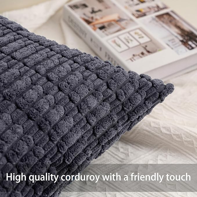 Aegero Pack of 2 Corduroy Decorative Throw Pillow Covers 24x24 InchSoft Striped Pillow Covers Modern Farmhouse Home Decor for Sofa Living Room Couch Bed（Dark Grey）