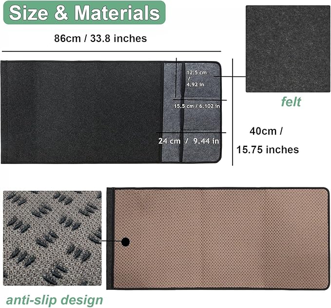 Sofa Armrest Caddy, Armchair Caddy for Recliner, Couch Organizer, Bedside Organizer, Remote Holder with Silicone Non-slip Design,4 Pockets for Magazine, Notepad,Phone, Ipad, Glasses (Black)