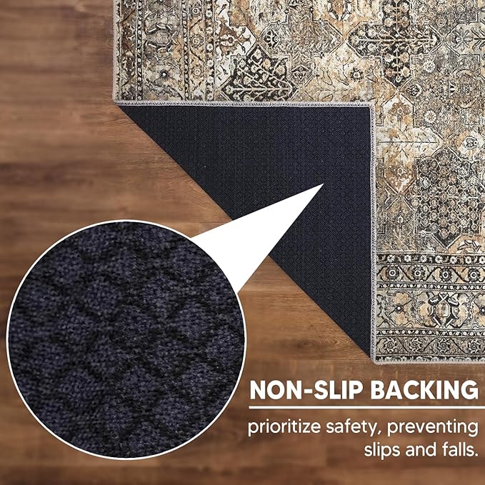 Keen Home Design 4x6 Rug - Machine Washable Area Rug with Non-Slip Backing, Ideal for Living Room, Dining Room, Bedroom - Vintage, Easy Clean, Durable, Low Pile Rug - (4' x 6')