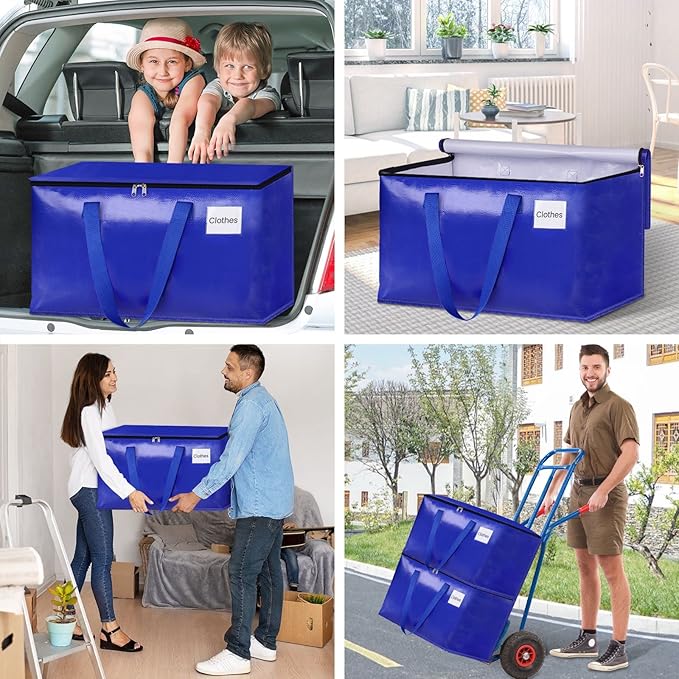Moving Bags, Storage Bags with Sturdy Handles and Heavy Duty Zippers, Storage Totes for Space Saving, Moving & Storage, Collapsible Moving Supplies(88L, 10-Pack, Blue)