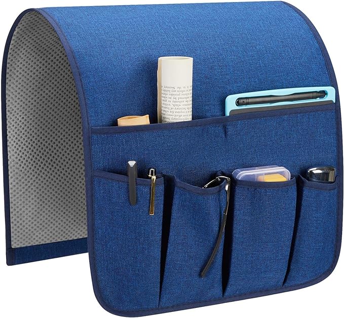 Sofa Armrest Organizer, Remote Control Holder for Recliner Couch, Arm Chair Caddy with 5 Pockets for Magazine, Tablet, Phone, iPad