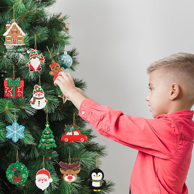 kockuu Christmas Ornaments for Tree Decorations, 12pcs Soft PVC Hanging Ornaments Snowflake Gingerbread House Snowman for Christmas Tree Gift Box, Winter Holiday Party, Home, Office Decor