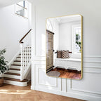 BONEWEI Gold Bathroom Mirror,60x36 inch Wall Mirror for Bathroom Wall Mounted,Round Rectangle Mirror for Bathroom Over Sink,Modern Frame for Home Decor Living Room,Bedroom Entryway,Horizontal/Vertical