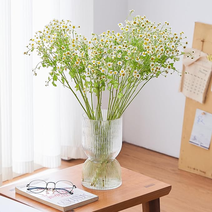 7.5 Inch Glass Hourglass Vase - Clear Ribbed Bud Flower Vases for Floating Candles, Centerpieces, Wedding Reception Decor - Hurricane Candle Holder for Home Decor, Housewarming Gift
