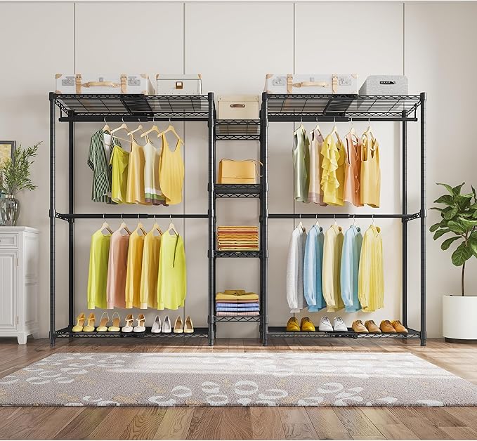 VIPEK X3 Expandable Heavy Duty Clothes Rack Adjustable from 5'2" to 8' with Adjustable Shelves and Hanger Rods, Large Freestanding Clothing Racks Reach-in & Walk-in Closet, Max Load 1210LBS, Black