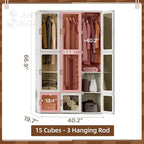 ANTBOX Portable Wardrobe Closet Storage Organizer for Clothes,Transparent Door Panels,Suitable for Living Room, Bedroom,Plastic Wardrobe with Magnetic Door and Easy Assembly (3 Hanging Rod)