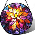 Stained Glass Window Hanging, Fuchsia Abstract Flowers Suncatcher for Window Home Decor Orange Sun Catcher Mother's Day Birthday Gifts for Women Men Mom Nana 15 in
