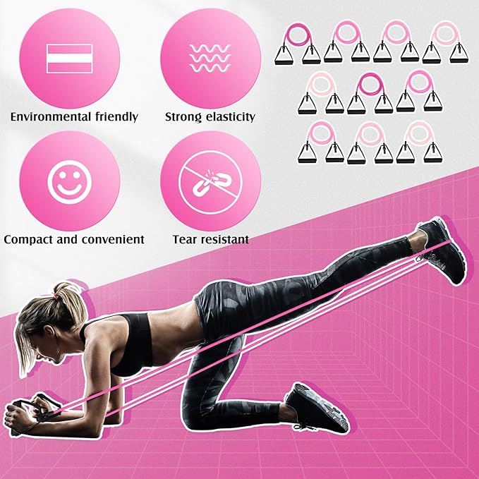 Shappy 10 Pcs Resistance Bands with Handles Exercise Stretch Bands for Exercise Woman Man Training Physical Therapy Workouts Fitness
