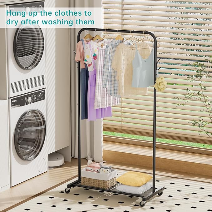 SINGAYE Clothes Rack Garment Coat ：Drying Clothing Racks Metal Freestanding for Hanging Clothes Portable Closet for Laundry Bedroom Black
