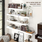 Venusmiles Floating Shelves for Wall, 24 Inch Wide x 12 Inch Deep Floating Shelves, Long Wood Floating Wall Shelf Shelves for Living Room Bathroom Bedroom Kitchen Home - (White, 24" W x 12" D x 2" H)