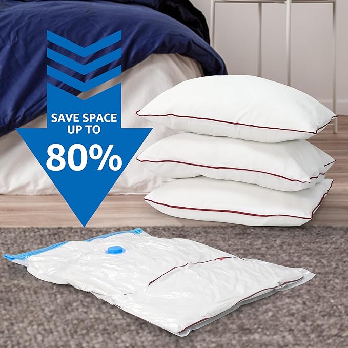 30 Pack Compression Storage Bags, Vacuum Storage Bags, Space Saver Bags for Comforters, Blankets, Pillows and Clothes Storage, Hand Pump Included (5 Jumbo/5 L/5 M/5 S/5 Roll M/5 Roll S)