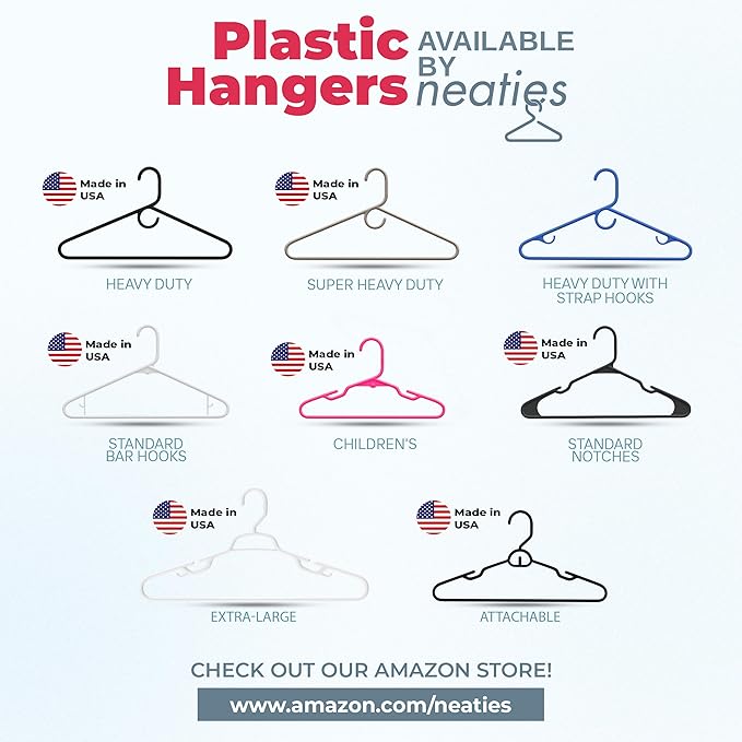 Neaties Super Heavy Duty Clothes Hangers 100+ Pack (162 Count) – Made in the USA - 10lb Capacity, Thick Plastic Hangers for Pants, Coats, Jackets, Jeans and Adult Clothing – White & Mint