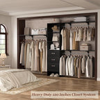 Armocity 120 Inches Closet System, 10FT Walk In Closet Organizer with 3 Shelving Towers, Heavy Duty Clothes Rack with 3 Drawers, Built-In Garment Rack, 120" L x 16" W x 75" H, Max Load 1300 LBS, Black