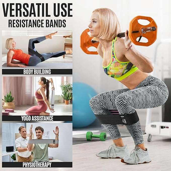 WALITO Resistance Bands for Working Out, Fabric Exercise Bands for Legs and Butt, Workout Bands for Women and Men, Booty Band for Yoga Starter Set, Pilates, Rehab, Fitness and Home Workout
