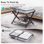 Smuxee Fully Assembled Brown Luggage Racks Pack of 2, Upgraded Bamboo Foldable Suitcase Stand with 5 Nylon Straps, Luggage Holder with Shelf for Guest Room Bedroom Hotel