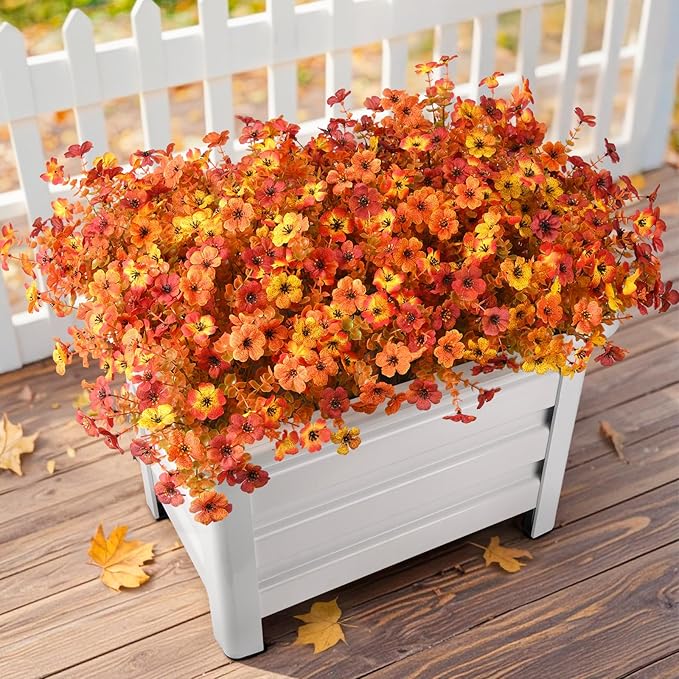Artificial Fall Flowers for Outdoor, 12 Bundles 4 Colors Faux Mums Fake Fall Plants for Decoration, UV Resistant No Fade Silk Plastic Flower for Autumn Porch Patio Planters Windowbox Yard Garden