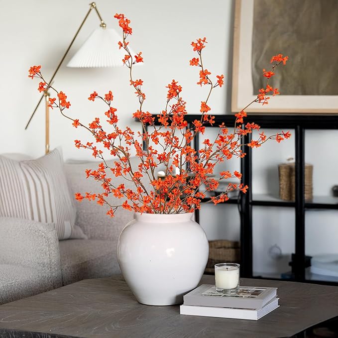 4Pcs Fake Flowers Blossom Branches Artificial Flowers for Indoor Decor, Faux Long Stem Realistic Indoor Plants for Vase Wedding Home Office Bedroom Party Table Centerpieces Decor