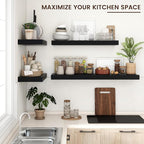 Venusmiles Floating Shelves for Wall, 40" W x 12" D x 2" H, 2 Pack of Long Wall Mounted Engineered Wood Shelves with Invisible Brackets for Living Room, Bedroom, Bathroom, Kitchen Decor, Black