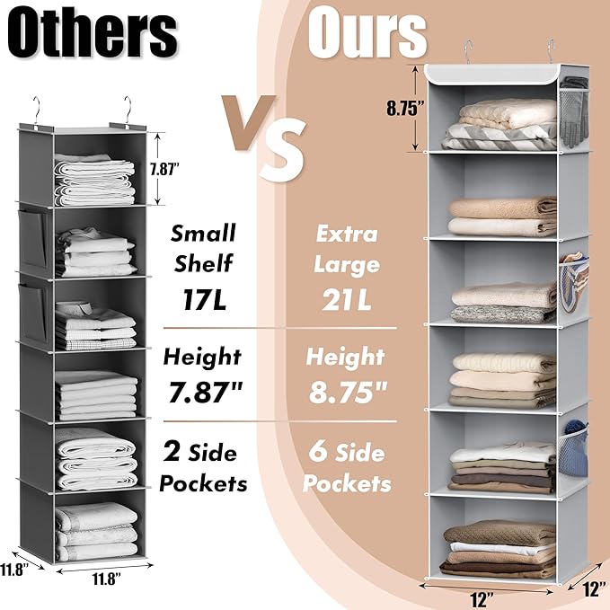 Simple Houseware 6 Shelf Hanging Closet Organizer, Gray
