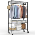 Heavy Duty Rolling Garment Rack 3 Tiers Adjustable Wire Shelving Clothes Rack with Rods and Side Hooks,Storage Closet Clothing Rack with Wheels Black 15.7" D x 29.5" W x 74.5" H