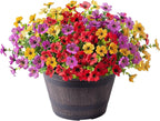 Artificial Flowers for Outdoors Potted Spring Decor, 12 Bundles Fake Summer Daisy with Realistic Eucalyptus Leaves, Faux Plants for Greenery Boxwood Porch Patio Garden Pot Lawn(Red Purple Yellow)